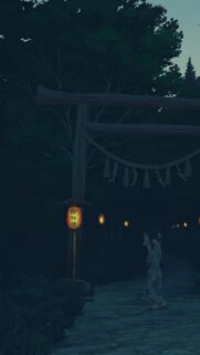 Anime Girl in Kimono Under Torii Gate at Night Mobile Wallpaper