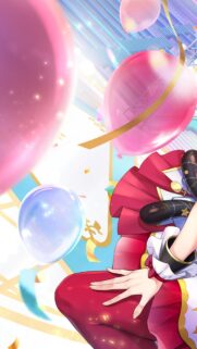 Anime Girl Celebrating with Pink Balloons Wallpaper for Mobile
