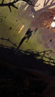 Apocalyptic Battlefield War Scene with Barbed Wire and Burning Skies Mobile Wallpaper