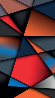 Abstract Geometric Layers Wallpaper with Vibrant Red Orange and Blue Tones