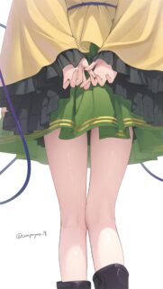 Anime Girl in Green Skirt and Yellow Cape Aesthetic Mobile Wallpaper