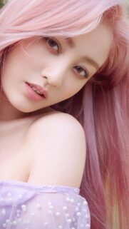 Stunning Portrait of a Woman with Pastel Pink Hair and Pearl Dress Mobile Wallpaper