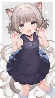 Cute Anime Cat Girl with Silver Hair and Black Dress Wallpaper