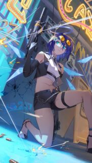 Anime Girl Cyberpunk Warrior with Neon Lights 4K Mobile Wallpaper