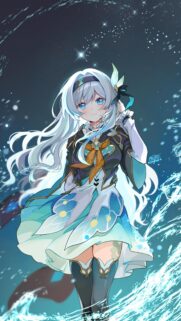 Stunning Anime Girl with Flowing White Hair and Blue Butterfly Aesthetic Wallpaper