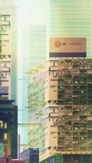 Minimalist Urban Cityscape Illustration Pastel Aesthetic Phone Wallpaper