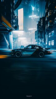 Cyberpunk Porsche 911 Night Drive in Neon Futuristic City Mobile Wallpaper