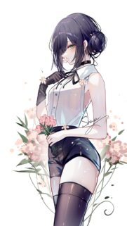Anime Girl with Flowers Artistic Illustration High Quality Mobile Wallpaper