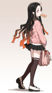 Cute Nezuko Kamado Anime Schoolgirl Aesthetic Wallpaper for Mobile