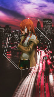 Anime Girl Makise Kurisu Steins Gate City Night Aesthetic Mobile Wallpaper