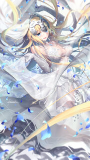 Stunning Anime Bride Wallpaper: Jeanne d’Arc in Elegant Wedding Dress
