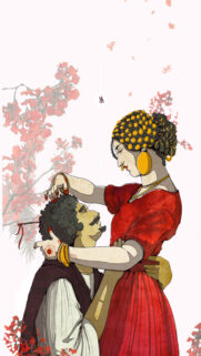 Beautiful Artistic Illustration of Indian Couple in Traditional Attire Wallpaper