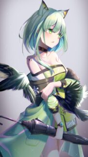 Anime Cat Girl with Crows and Umbrella High Quality Mobile Wallpaper