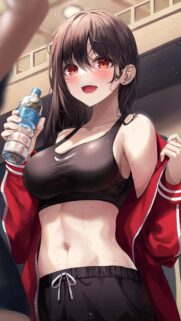 Anime Girl Gym Workout Fitness Wallpaper with Red Sports Jacket