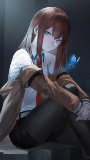 Anime Girl with Blue Butterfly High Quality Aesthetic Phone Wallpaper
