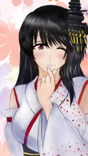 Anime Girl in Traditional Kimono with Winking Expression High Quality Mobile Wallpaper