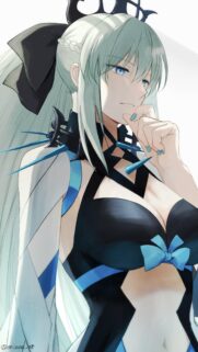 Stunning Anime Girl with Light Blue Hair and Black Gothic Outfit Wallpaper