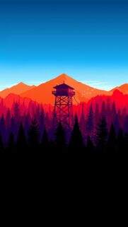 Minimalist Firewatch Mountain Forest Mobile Wallpaper for Phone