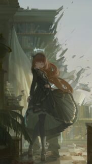 Anime Girl in Enchanted Library Digital Art Mobile Wallpaper