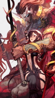 Epic Fantasy Anime Warrior Girl and Demon Guardian Mobile Wallpaper