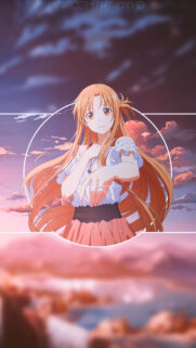 Beautiful Asuna Yuuki Anime Wallpaper from Sword Art Online in Stunning Sunset Background