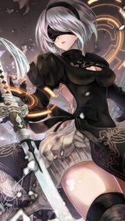 Stunning 2B Nier Automata Combat Pose Wallpaper for Mobile