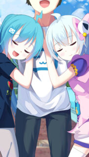 Cute Anime Girls Hugging Friend Wallpaper – Vibrant Cartoon Friendship Art