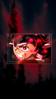 Tanjiro Kamado Fierce Demon Slayer Red Aesthetic Mobile Wallpaper