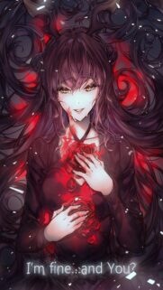 Dark Anime Girl With Red Roses Aesthetic Wallpaper for Mobile