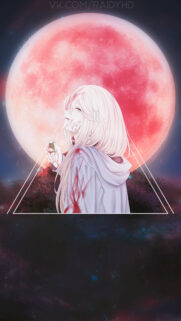 Anime Girl with Red Blood Moon Aesthetic Wallpaper – High Quality 4K Mobile Background
