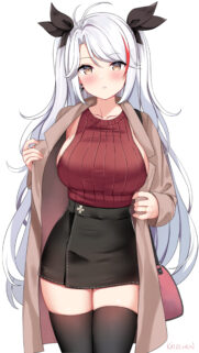 Stunning Anime Girl with Silver Hair in Casual Fall Fashion Wallpaper