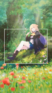 Anime Girl Sitting in a Beautiful Sunny Meadow High-Quality Mobile Wallpaper