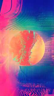 Vibrant Glitch Art Surreal Moon Mobile Wallpaper in Pink and Blue Tones