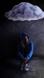 Sad Girl in Blue Hoodie Rain Wallpaper for Mobile Phone