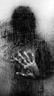 Mysterious Human Silhouette Behind Wet Glass Monochrome Mobile Wallpaper