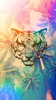 Abstract Tiger Head Silhouette with Tropical Palm Tree Background Wallpaper