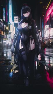Stunning Anime Angel in Cyberpunk City Night Mobile Wallpaper