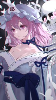 Anime Girl with Skull and Cherry Blossoms Aesthetic Mobile Wallpaper