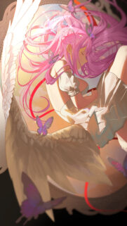 Dreamy Anime Angel with Pink Hair and Butterflies Mobile Wallpaper
