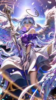 Stunning Anime Angel Wallpaper with Magical Staff and Musical Aura 4K