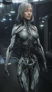Futuristic Silver Android Cyborg Female High Resolution Mobile Wallpaper