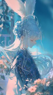 Ethereal Anime Girl with Flowing Blue Hair and Ornate Jewelry Mobile Wallpaper