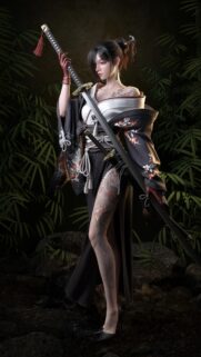 Stunning Samurai Girl with Katana and Dragon Tattoos Wallpaper for Mobile