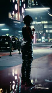 Cyberpunk City Street Girl Night Scene Mobile Wallpaper