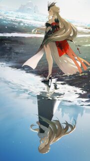 Elegant Blonde Anime Girl With Water Reflection High Quality Mobile Wallpaper