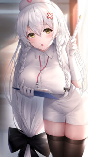 Anime Nurse Girl with White Hair and Golden Eyes Mobile Wallpaper