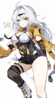 Stunning Anime Girl with Silver Hair in Stylish Yellow and Black Outfit 4K Mobile Wallpaper