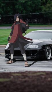 Madara Uchiha with Black Toyota Supra JDM Wallpaper for Mobile