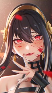 Stunning Yor Forger Spy x Family Anime Wallpaper with Red Eyes and Blood Aesthetic