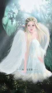Ethereal Angelic Elf Princess in Enchanted Forest Digital Art Wallpaper
